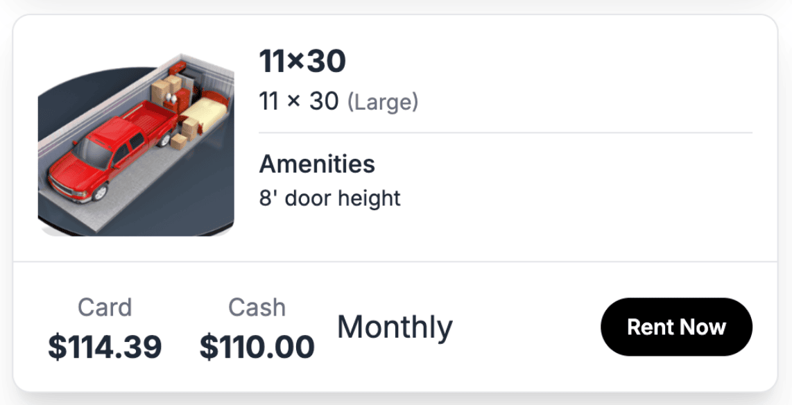 Self Storage Card & Cash Dual Pricing