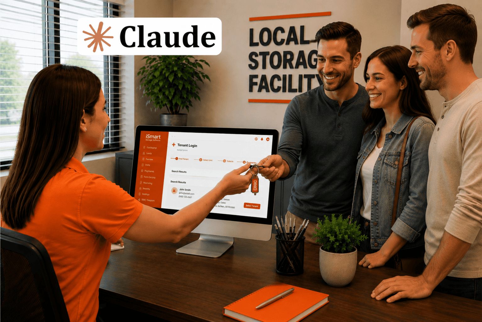 Friendly service at the storage facility while viewing cash flow on dashboard